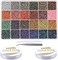 8/0 Glass Seed Beads Kit, 3mm Metal Color Waist Beads, 24Colors Small Pony Beads with String for Bracelet Necklace Earring Jewelry Making (14405PCS, 600 Per Color)